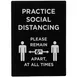 Winco SGN-806 Informational Sign, 8-1/2"W X 11-1/2"H "Practice Social Distancing", White Print On Black 1 image
