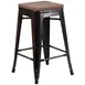 Flash Furniture CH-31320-24-BQ-WD-GG Counter Height Stacking Bar Stool, 500 lb, Backless, Galvanized Steel, Black Antique Gold 1 image