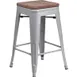 Flash Furniture CH-31320-24-SIL-WD-GG Silver Backless Bar Stool, 500 lb. Weight Capacity, Stacking, Wood Seat, Galvanized Steel Frame 1 image