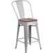 Flash Furniture CH-31320-24GB-SIL-WD-GG Silver Counter Height Bar Stool, 500 lb. Weight Capacity, Metal Back, Wood Seat 1 image