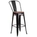 Flash Furniture CH-31320-30GB-BQ-WD-GG Bistro Style Bar Stool, 500 lb. Weight Capacity, Metal Curved Back, Textured Wood Seat, Black Antique Gold 1 image
