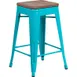 Flash Furniture ET-BT3503-24-CB-WD-GG Teal Blue Backless Bar Stool, 500 lb, Counter Height, Wood Seat, Galvanized Steel, Stacking 1 image