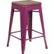 Flash Furniture ET-BT3503-24-PUR-WD-GG Purple Backless Bar Stool, 500 lb. Weight Capacity, Counter Height, Wood Seat, Galvanized Steel Frame, Distressed Finish 1 image