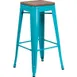 Flash Furniture ET-BT3503-30-CB-WD-GG Backless Stacking Bar Stool, 500 lb, Teal Blue, Galvanized Steel, Wood Seat 1 image