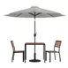 Flash Furniture XU-DG-810060362-UB19BGY-GG 35" Square Patio Dining Table Set with 2 Stacking Faux Teak Chairs and Gray Umbrella 1 image