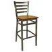 BFM Seating 2160B-CL ASH Lima Barstool, Ladder Back, Autumn Ash Wood Seat, Metal Frame, Footrest, Clear Coat Finish 1 image