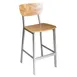 BFM Seating JS10BGR4-NTPL Hamilton Barstool, Natural Ash Veneer Back, Upholstered Seat, Footrest, Platinum Finish 1 image