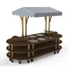 Steelite MGCMLD03WBWW 130" Configurable Buffet Table, 3-Tier, 6 Well, Bengali Mango Wood Top, White/Blue Canopy 1 image