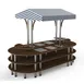Steelite MGCMLD03WSWF 130" Configurable Buffet Table, 3-Tier, 6 Well, Bengali Mango Wood Top, White/Blue Canopy 1 image