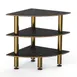 Steelite MGCMLX04MBXF 29" Triangular Buffet Table, 3-Tier, Nero Marquina BHP Laminate Top, Brushed Brass Legs 1 image