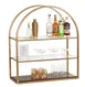 Cal-Mil 22904-112 Merchandising Rack, 33-1/2"W x 13-3/4"D x 38-1/4"H, 3 Tiers, Gold Metal & Dark Wood Shelves, Arched Frame, Heritage 1 image