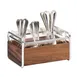 Cal-Mil 3700-49 Mid-Century Flatware Holder, 9.5x6.5x5.5, 3 Compartment, Walnut with Chrome Frame 1 image