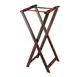 Browne USA 575694 Tray Stand – 17" x 16-3/10" x 32-1/2" Folding Wood, Rubber Ring, Mahogany Finish, Brown Frame & Strap 1 image