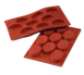 Louis Tellier SF018 Oval Mold, Red, 7" x 11-3/4" OA, 9 Sec 0.78"H×2.75", 6‑15 Cmp, Non‑Stick Silicone 1 image