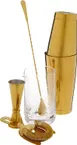 Mercer M37131GD 5-Piece Set: 18 & 28 oz Shakers, 17 oz Glass, 1/2 oz Jigger, 13-3/16" Spoon, Gold 1 image