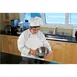 Mercer M62090WBS Chef Coat – Small White 12 Black Buttons Pockets PolyCotton Twill with Black Piping 2 image