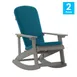 Flash Furniture 2-JJ-C14705-CSNTL-GY-GG Savannah Adirondack Rocking Chair, All-Weather Poly Resin Wood, Gray with Teal Cushions, Set 1 image