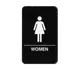 TableCraft 695634 Women Restroom Sign, 6" x 9", White On Black, Plastic, ADA Compliant, Braille 1 image