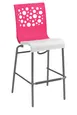 Grosfillex US836725 Tempo Stacking Barstool, Resin Back & Seat, Tubular Steel Base, Pink/White 1 image