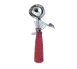 Omcan USA 34846 Ice Cream Scoop, 1-1/3 oz, Thumb Press, Steel Red Plastic Handle - 12/Case 1 image