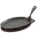 Concasse MCACCCOM05 Oval Cast Iron Server, 12-7/10" x 7-4/5" x 1-3/5" with Wooden Base 1 image
