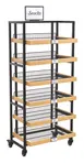 Hubert 219926 Modular Mobile Wire Shelving Unit, 30"W x 19-3/4"D x 74-1/4"H, 6 Shelves, 132 lbs, Maple Laminate MDF, Black Powder Coated Steel Frame, 4 Casters (2 Locking), Includes Sign Holder 1 image