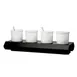CAC China BF-PS40 Jam Sauce Pot Set, 4 Porcelain Pots 42 oz (5" Dia x 5-3/4" H) with Metal Stand 24-3/4" L x 10-1/2" W, Super White, Dishwasher Safe - Set 1 image