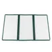 CAC China MCP3-911GN Menu Cover - 3-Pocket Vinyl, 8-1/2" x 11", Double-Sided View, Green Trim 1 image