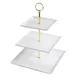 CAC China PTE‑SQ3 3‑Tier Square Porcelain Tray, Base 10"×10", Height 14", White, Dishwasher Safe - Set 1 image