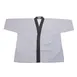 Korin UC-112-M Chef Coat – Medium Blue Pinstripe Poly/Cotton 48-4/5" x 28-7/10" x 23-1/5" 1 image