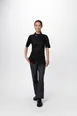 Chef Works CBZ03W-BLK-3XL Women’s Varkala Chef Coat, Short Sleeve, Offset Zip Snap Collar, Side Mesh Slits, Left Pocket, Pen Pocket, Apron Tab, 62/38 PolyCotton, Polyester Mesh, Black, 3XL 1 image