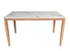 Plantation Prestige 8263053-0160 Bali Dining Table, 53"W x 53"D x 30"H White Marble Top, Umbrella Hole, Oak Finish 1 image