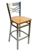 AAA Furniture Wholesale 310BS/CLEAR COAT WS Barstool – Criss-Cross Metal Back, Wood Saddle Seat, Armless Legs 1 image