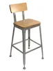 AAA Furniture Wholesale 323BS/GAL Bar Stool – Metal Back, Wooden Seat, Armless, Galvanized Frame, Seating 1 image