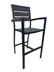 AAA Furniture Wholesale FB-09BS/ARM Outdoor Barstool with Armrest, Walnut Teakwood Slatted Back & Seat, Black Aluminum Frame 1 image