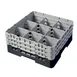 Cambro 9S638110 Camrack Glass Rack, Full Size, Black, 19-3/4 x 19-3/4 x 8-7/8, 9 Compartments, 5-7/8 Max Dia, HACCP Compliant, NSF 1 image