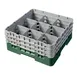 Cambro 9S638119 Camrack Glass Rack, Full Size, Sherwood Green, 19-3/4" x 19-3/4" x 8-7/8", 9 Compartments, 5-7/8" Max Diameter, HACCP Compliant, NSF 1 image