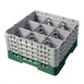 Cambro 9S800119 Camrack Glass Rack, Full Size, Sherwood Green, 19-3/4" x 19-3/4", 9 Compartments, 5-7/8" Max Dia, 8-1/2" Max Height, HACCP Compliant 1 image