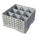 Cambro 9S800151 Camrack Glass Rack, Full Size, Soft Gray, 19-3/4 x 19-3/4, 9 Compartments, 5-7/8 Max Dia, 8-1/2 Max Height 1 image