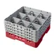 Cambro 9S800163 Camrack Glass Rack, Full Size, Red, 19-3/4 x 19-3/4 x 10-1/2, 9 Compartments, 5-7/8 Max Dia, 8-1/2 Max Height, HACCP Compliant, NSF Certified 1 image