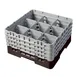 Cambro 9S800167 Camrack Glass Rack, Full Size, Brown, 19-3/4 x 19-3/4 x 10-1/2, 9 Compartments, 5-7/8 Max Dia, HACCP Compliant 1 image