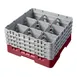 Cambro 9S800416 Camrack Glass Rack, Full Size, 19-3/4 x 19-3/4, 9 Compartments, Cranberry Red, HACCP Compliant, NSF Certified 1 image