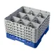 Cambro 9S958168 Camrack Glass Rack, Full Size, Blue, 19-3/4 x 19-3/4, 9 Compartments, 5-7/8 Max Dia, HACCP Compliant 1 image