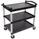 Cambro BC340KD110 Black Polyethylene 3-Shelf Utility Cart w/ 400 lb Capacity 1 image