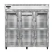 Continental Refrigerator 3FNGDHD 78" 3-Section Reach-In Freezer, 6 Half Glass Doors, 70 cu. ft., Stainless Steel Front, Aluminum Interior & Exterior 1 image