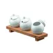 GET 3193040 Bowl Bar, 17-7/10" L x 8-3/10" W x 4-9/10" H, 3 16.9 oz Bowls, Lids, Wood Base, Browns 1 image