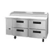Hoshizaki PR67A-D4 67" 2-Section Refrigerated Pizza Prep Table w/ 4 Drawers, (9) 1/3 Size Pans 1 image