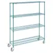 Hubert 69963 4-Shelf Green Epoxy Coated Mobile Wire Shelving Unit - 60"W x 18"D x 78"H 1 image