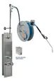 T&S Brass B-7242-U10WS8BC 50' Stainless Steel Open Hose Reel with Stainless Steel Surface Cabinet with Bottom Inlets 1 image