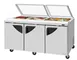 Turbo Air TST-72SD-N-GL 72" 3-Door Sandwich and Salad Prep Table, 18 Pans, Stainless Steel 1 image